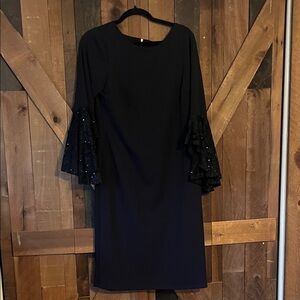 Elegant Black Dress with Lace Sleeves